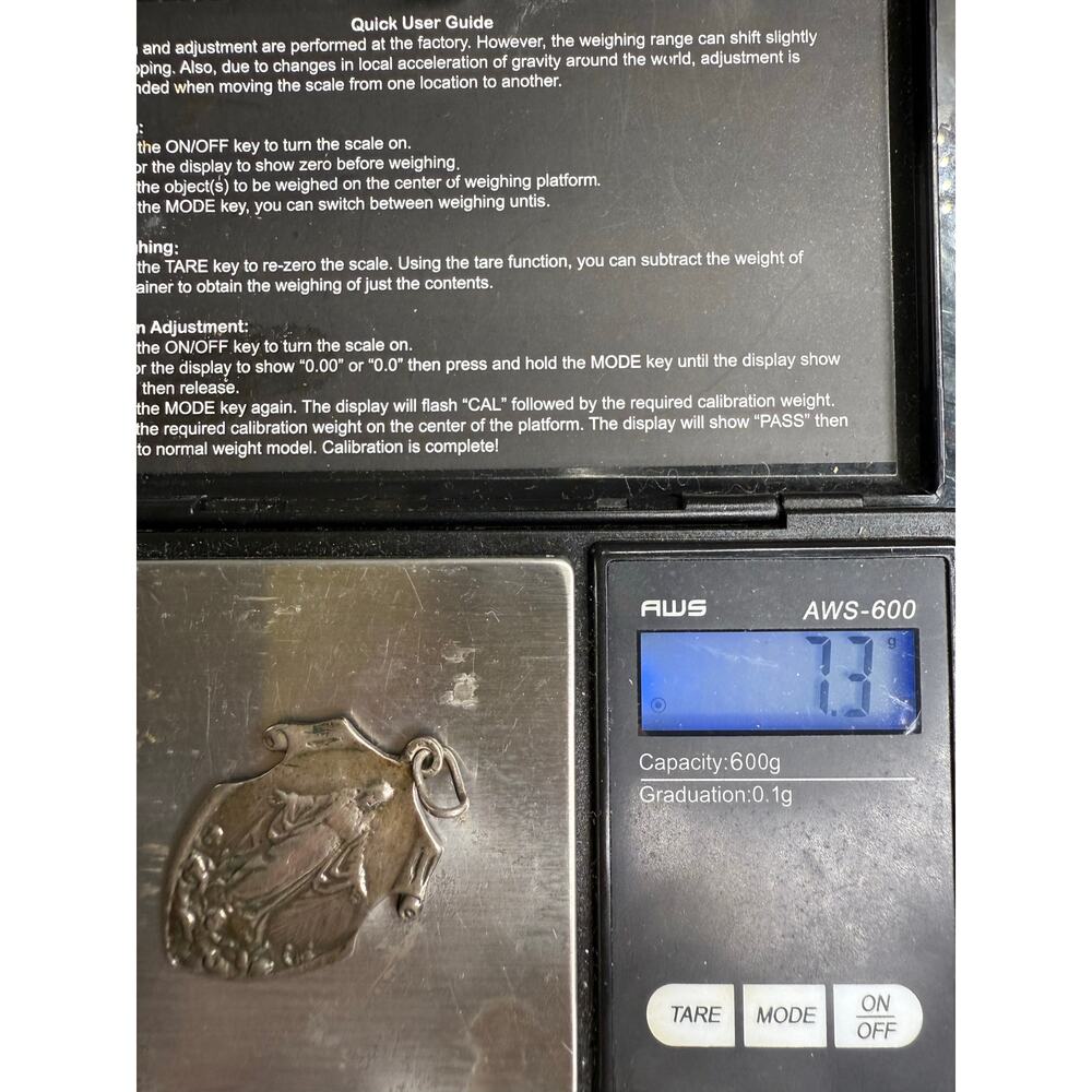 VTG 1923 Sterling Silver Miraculous Medal Lares Puerto Rico Catholic Pendant - Picture 6 of 6